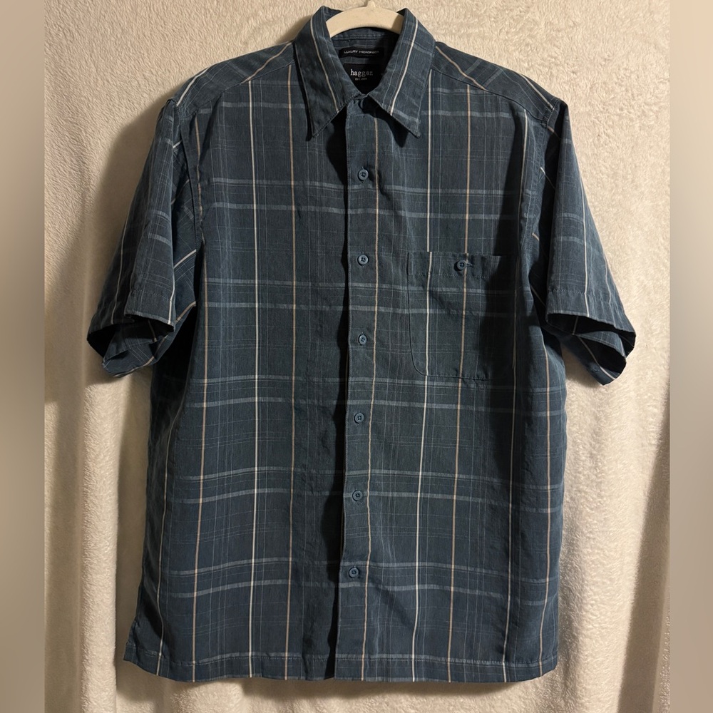 Haggar Microsuede plaid ss button down sz M